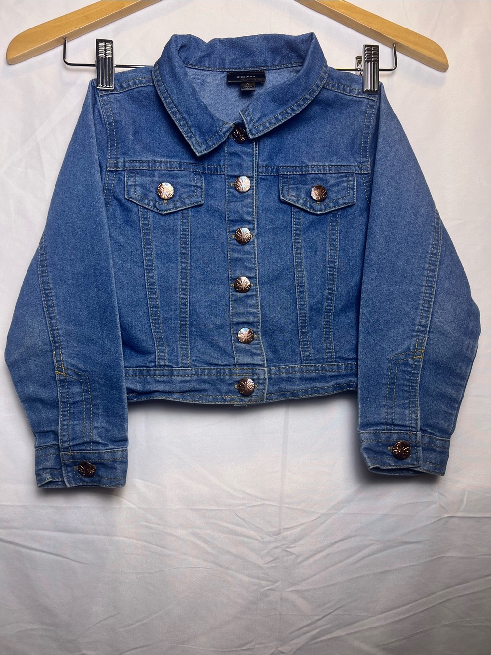 Picapino Girls Blue Stretch Denim Jacket Size 6 - Excellent Used Condition
